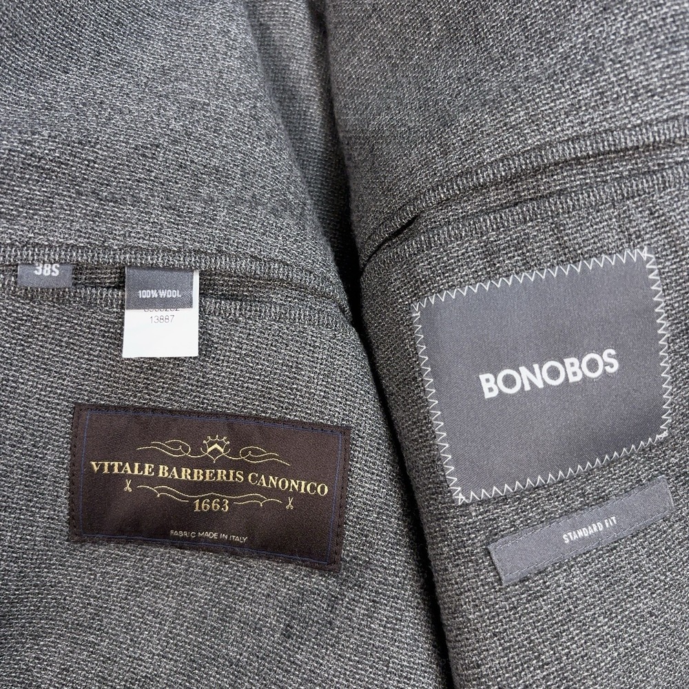 Bonobos Vitale Barberis Canonico Wool Blazer Jacket Men's 38S Gray Standard Fit - Picture 3 of 16